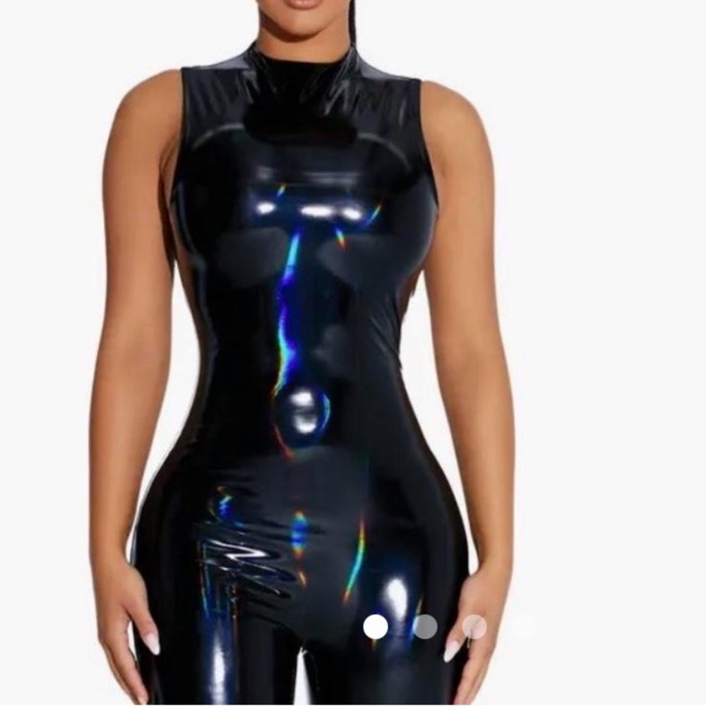 Sleek Black Shiny Jumpsuit